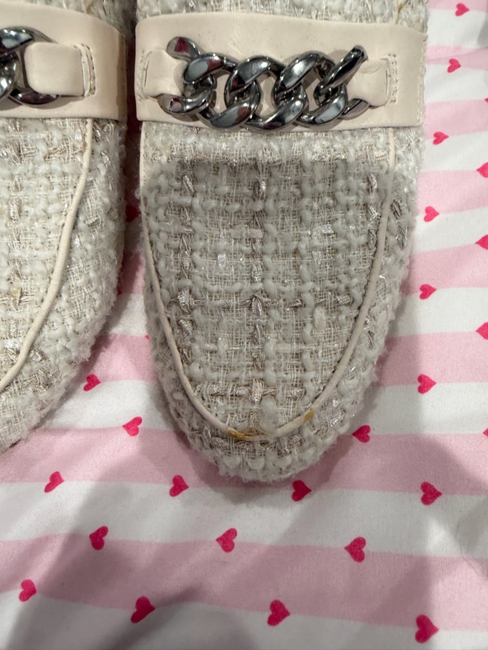 Steve Madden Cream Tweed Chain-Trim Mules - Picture 2 of 5